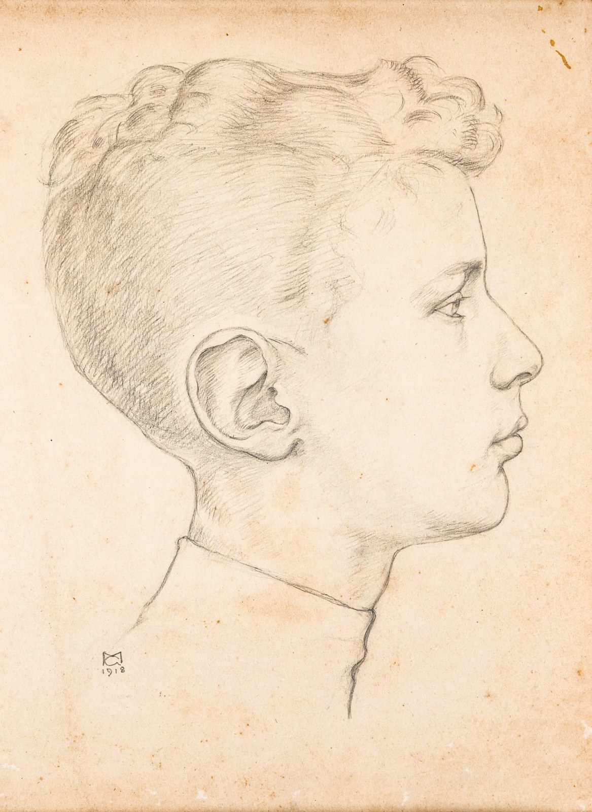 דיוקן ילדות של אחד מן האחים, הנס או הרמן, 1918 (לפי החתימה בציור) — מתוך הארכיון המשפחתי